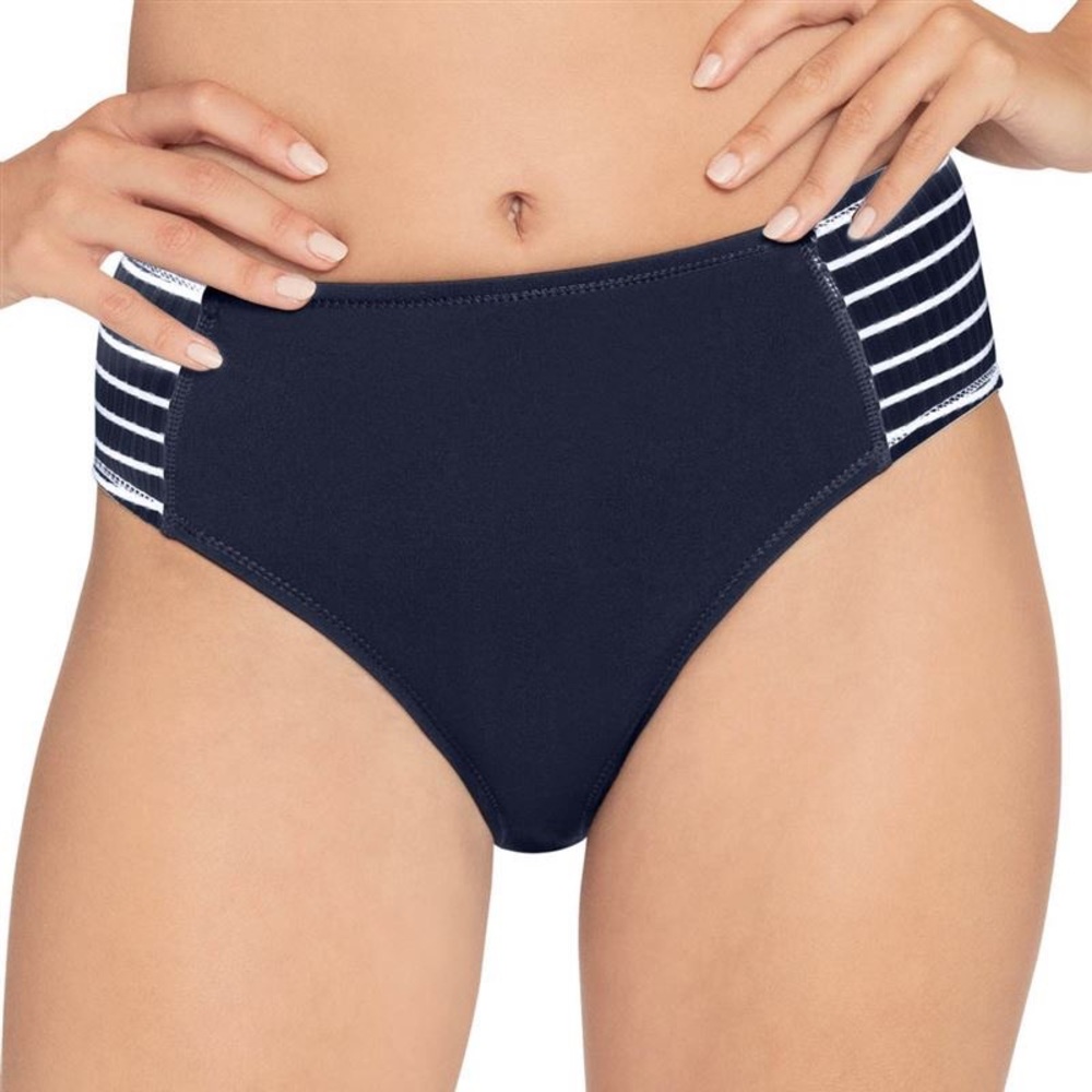 6015. Robin Piccone Navy Sailor Tab High Waist Bikini Bottom NWOT